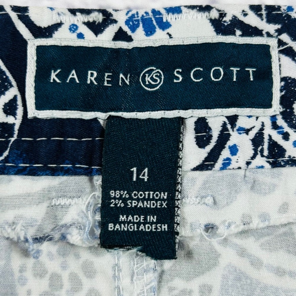 Karen Scott Blue White Paisley Floral Mini Skirt Women's 14 Nautical Cotton - Picture 6 of 6